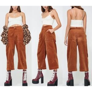Current Air Wide Leg Corduroy Cargo Pants M Brown Cropped Workwear Retro 70s Y2K